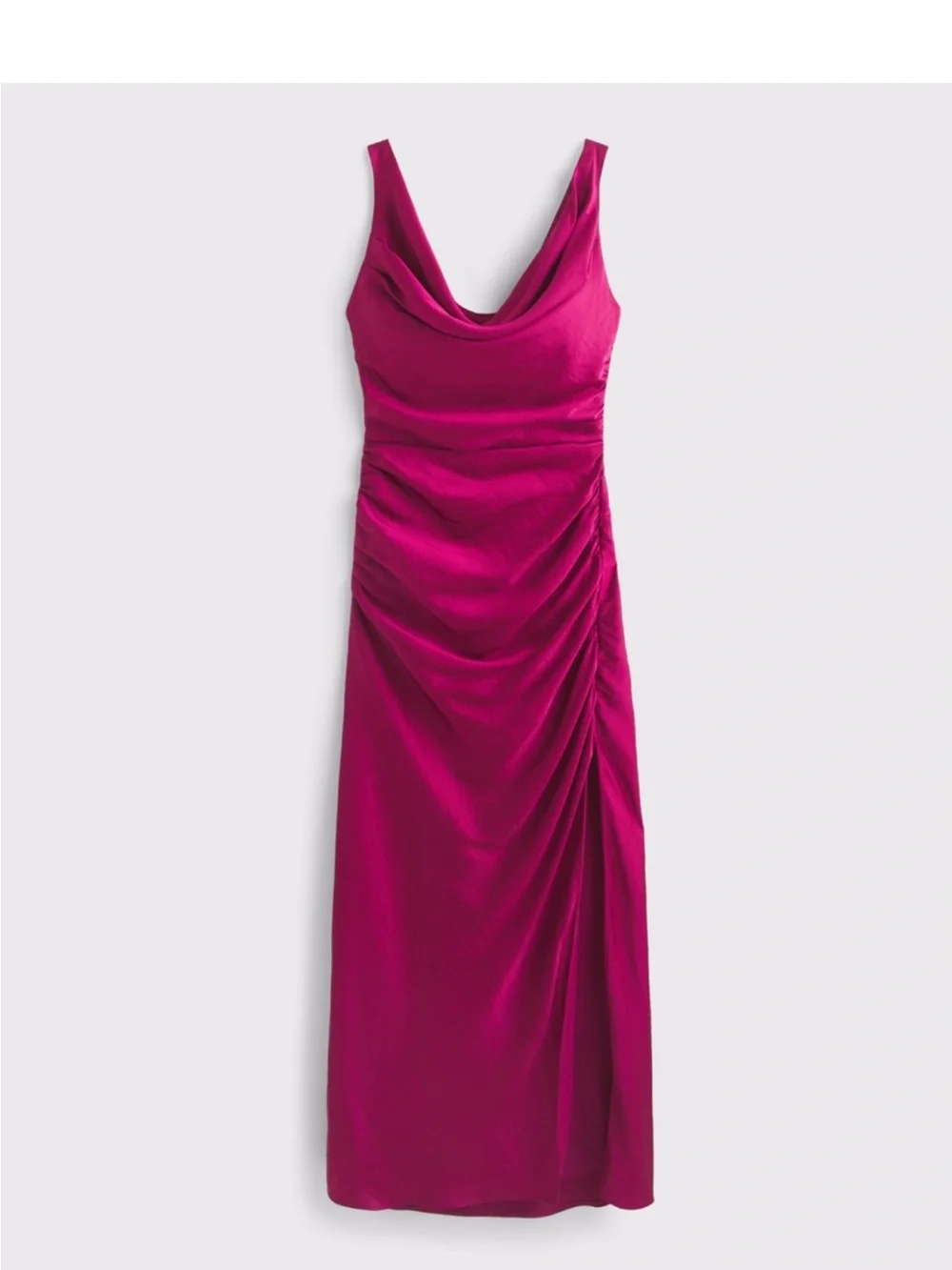 Abercrombie & Fitch Fuchsia Satin Cowl-Neck Side-Slit Maxi Dress